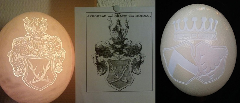 Graviertes Straussenei Lampe mit Wappen